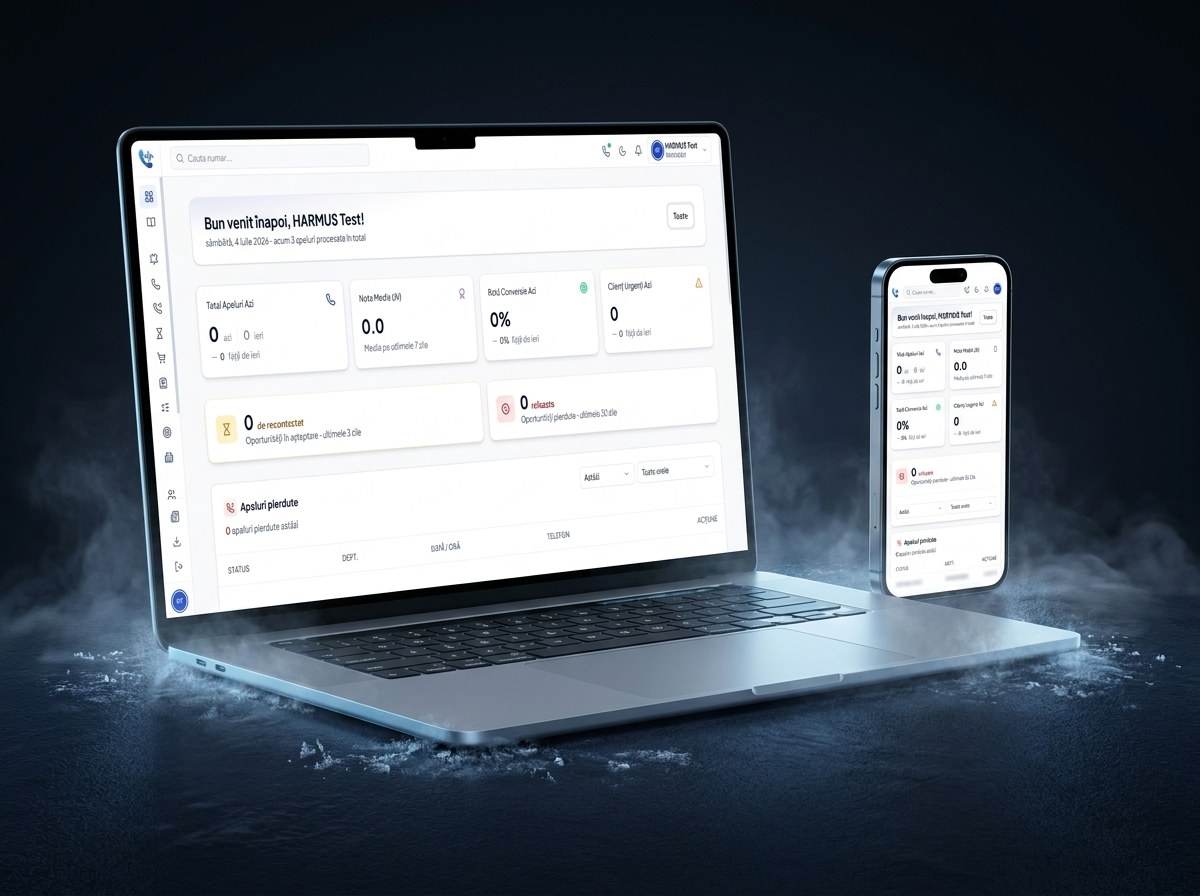 Dashboard-ul CallSense, pe laptop și pe telefon